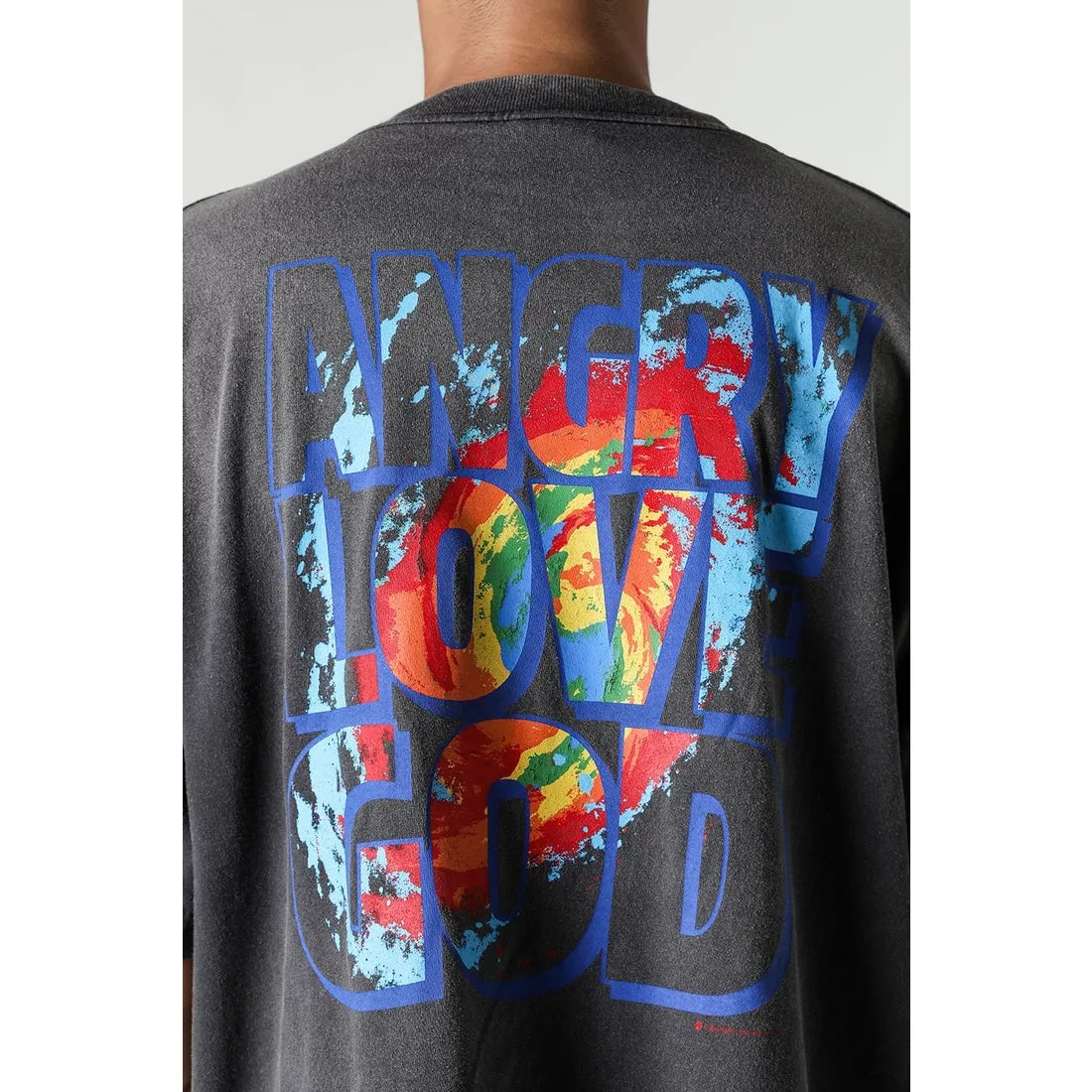 CACTUS PLANT FLEA MARKET x SAINT Mxxxxxx ANGRY LOVE GOD SS TEE/BLK CPFM co-branded weather icon/tropical storm print retro distressed TEE washed black S-XL front and rear large printing positions 24 color restorations ready-to-wear printing. Look for cylindrical fabrics with no side seams. The open ones are almost meaningless. Asut ready-made garments dyed. The entire piece is sprayed with faded colors. Multiple holes. Washed again. Customized CPFM co-branded main mark/wash mark/with little angel for anti-counterfeiting